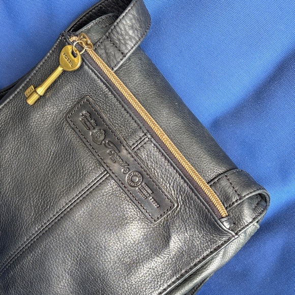 Fossil Crossbody Mini Messenger Bag Purse Black Leather - Picture 2 of 6